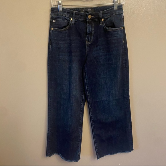 Liverpool Jeans Women's 2/26 Pamela Cropped Raw Hem Wide Leg Stretch Denim - Picture 1 of 12